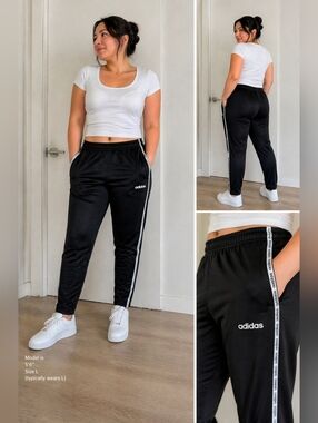 Adidas Track Pants L Black Climalite Joggers Women Oversized Athletic Pants